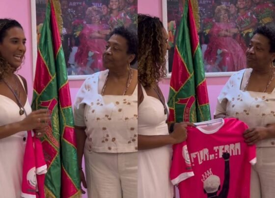 montagem com fotos coloridas de Anielle Franco e a presidenta da Mangueira Guanayra Firmino - metrópoles