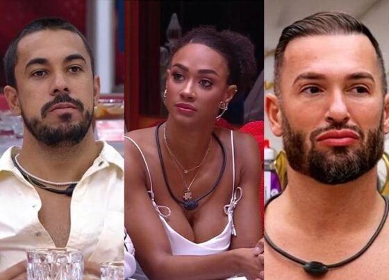 Montagem com fotos coloridades de Aline, Maike e Diego Hypólito - Metrópoles
