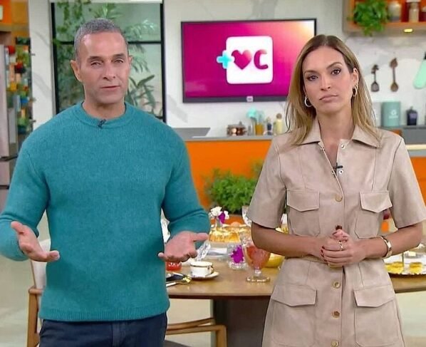 Fabrício Battaglini e Talitha Morete no Mais Você. Foto: TV Globo