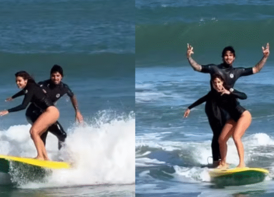 Gabriel Medina dá aula particular de surfe para a nova namorada, ex de Zé Felipe