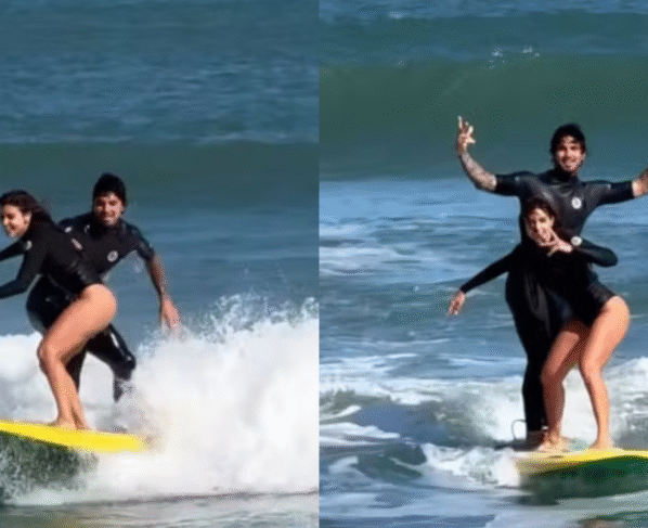 Gabriel Medina dá aula particular de surfe para a nova namorada, ex de Zé Felipe