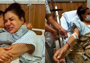 Mara Maravilha com o filho no hospital